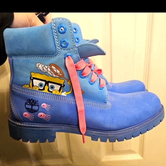 Timberland x Spongebob Squarepants Blue Nubuck Boots mens size 9 shoes